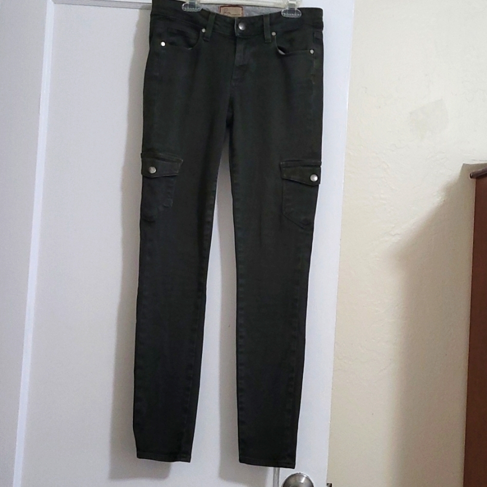 Paige Dark green denim cargo jeans